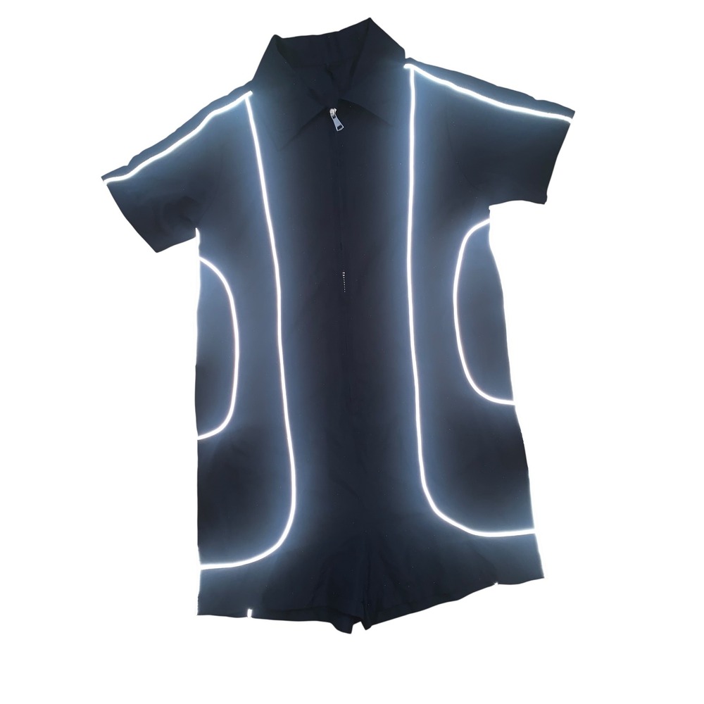 Unbranded Romper Reflective Techwear Cyberpunk Festival Black Short Sleeve Small